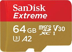 SanDisk Extreme 64GB microSDXC UHS-I, V30, 170MB/s read, 80MB/s write, memory card for 4K video on smartphones, sports cameras and drones