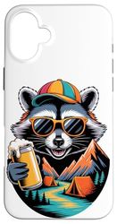 Retro Raccoon Tent Camping Beer Drinking Camp Camper Case for iPhone 16 Plus