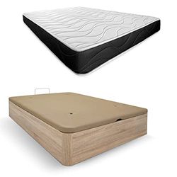 Somnia Descanso - Pack Colchón Viscoelástico Bombay Reversible Grosor 23cm + Canapé Madera Abatible Gran Capacidad | Color Cambria 150 x 190