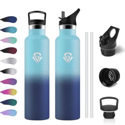Botella Agua Termica 1L, Botella Acero Inoxidable de Doble Pared, Cantimplora Termica con Pajita, sin BPA, Reutilizable, Fácil de llevar, Termo para Oficina, Bicicleta, Escuela, Adultos, Colegio