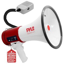 Pyle Haut-Parleur Mégaphone Portable avec Sirène de 50 Watts - Mégaphone Porte-Voix Compact avec Microphone Détachable-Sangle Portable et Légère & entrée auxiliaire de 3,5 mm- Haut-Parleur