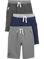 Simple Joys by Carter's Baby Boys' Multi-Pack Knit Shorts, Navy Heather/Charcoal Heather/Grey, 2 Years (Pack of 3)