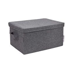 Bigso Box of Sweden Caja de almacenamiento con tapa para ropa, accesorios, juguetes, etc. – Caja plegable con asa – Caja de tela mediana de poliéster y cartón, con aspecto de lino – gris