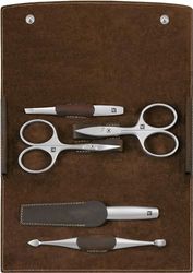 ZWILLING Manicure and Pedicure Set, Travel Case Set for Hands and Feet, Nail Care, Genuine Leather, 5 Pieces, Premium, Brown