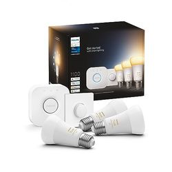 Philips Hue Starterkit - 3 Lampen - E27 - Warm tot Koelwit Licht - 1100lm - 1 Smart Button - Inclusief Hue Bridge - Dimbaar - Verbind met Bluetooth of Hue Bridge - Werkt met Alexa en Google Home