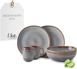 like. by Villeroy & Boch - Lave earthenware tableware set, 6 pces., pottery look, breakfast service for 2 people, beige