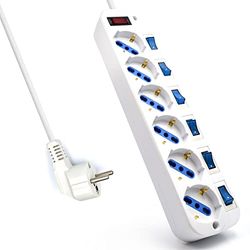 Ewent EW3932 - Extensão com 6 tomadas (cabo de comprimento 1,5 metros, 2500 W, proteção para crianças), cor branca