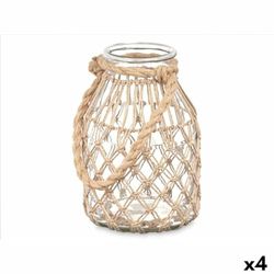 Gift Decor Portavelas Bote Transparente Natural Vidrio Cuerda 17 x 25 cm (4 Unidades)