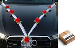 Autoschmuck Organza M Decorazione Auto Matrimonio Nastro Organza e Rosa Rosso/Bianco