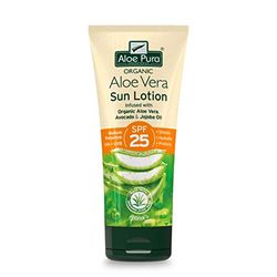 Lozione Solare Aloe Pura Aloe Vera SPF 25, Naturale, Vegetariana, Senza Crudeltà, Senza Parabeni e SLS, Protezione Media, Schermo Duraturo, 200ml