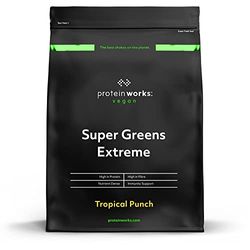 THE PROTEIN WORKS Super Greens Extreme Powder | 20 Verduras Diferentes | Ayuda a Proteger tu Sistema Inmunológico | Vegano, Bajo en Azúcar | Punch Tropical | 1kg