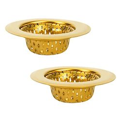 Snailhouse Filtro per lavello da bagno, confezione da 2, 5,5 cm, in acciaio inox, a rete, tappo di scarico per lavello, tappo di copertura, colore oro