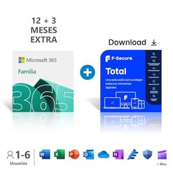 Microsoft 365 Familia | Hasta 6 personas | Suscripción de 15 meses + F-Secure Total | 1 Años | 5 Dispositivos | PC/Mac/Mobile | Código de activación enviado por email