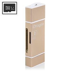 DAM idragon – Lettore di micro sd/SD per iOS – Android + Micro SD classe 4 8 GB, colore: oro