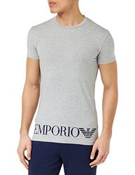 Emporio Armani Maglietta Da Uomo, Shiny Big Logo, T Shirt Chiaro Grigio Melange, L