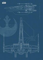 Komar Mural de pared | Star Wars Blueprint X-Wing | Habitación infantil juvenil decoración | impresión artística | sin marco | WB179-50x70 | Tamaño: 50 x 70 cm (ancho x alto), color azul
