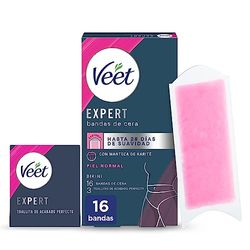 Veet Expert Bande di Cera Fredda Depilazione Inglese, Area Bikini, Burro di Karité, 16 strisce