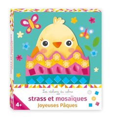 Strass et mosaïques Joyeuses Pâques - mini boîte avec accessoires: Avec 3 oeufs, 40 strass or et argent, 2 planches de mosaïques