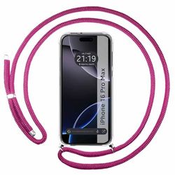 Funda Colgante Transparente para iPhone 16 Pro MAX (6.9) con Cordon Rosa Fucsia