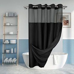 Rideau de douche texturé flammé sans crochet avec doublure en PEVA à clipser – 180,3 x 188 cm (182,9 cm), style hôtel avec fenêtre supérieure transparente, lavable en machine et hydrofuge, noir, 180,3