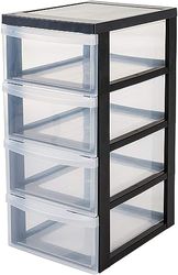 Iris Ohyama, Tour de rangement à Roulettes en Plastique, 4 Petits Tiroirs, Noir, Ouverture Facile, Meuble de Rangement, Papeterie, pour Chambre, Salle de Bain, École & Bureau, Sans BPA, DC-004