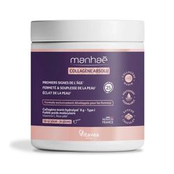 Manhaé - Collagène Marin Poudre – Complément Alimentaire pour Peau Souple et Éclatante – Collagene, Vitamine C, Rose Pâle – Saveur Chocolat – 200 grammes – Cure 20 Jours – Fabriqué en France