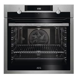 AEG BEE435111M Forno elétrico multifunções, integrável, limpeza AquaClean, 9 funções, cozimento múltiplo, ecrã LCD tátil, ventilador XXL, capacidade de 72 l de nox, classe A