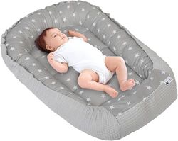 Medi Partners Nido Bebe Recien Nacido Reductor de Cuna - 100x60x15 Portátil o de Viaje de Colecho anticolicos Bilateral Bebés 100% Algodón Gofre (Estrellas con Gris Gofre)