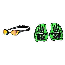 ARENA Cobra Ultra Swipe Mr - Occhialini da nuoto da donna, taglia unica, colore: Giallo rame-nero & Vortex Evolution Hand Paddle, Accessorio da Allenamento Unisex Adulto, Verde (Acid Lime/Black), M