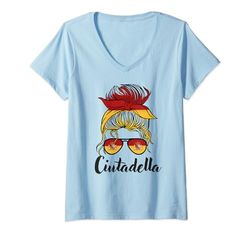 Mujer Ciutadella Girl, Bandera España España Camiseta Cuello V