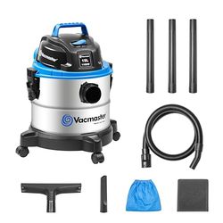 Vacmaster Aspirador en seco y húmedo Industrial de Acero Inoxidable, Función De Soplador, Toma De Corriente con Herramientas Eléctricas, 1100 W, 15 litros, 70 Decibeles