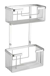 Kibath 1 cesta de suporte retangular duplo GAL para casa de banho ou duche para pendurar. Suporte para frascos de gel, esponjas ou champô, cromado