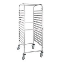 Vogue Chariot à glissières avec plan de travail GN 2/1 15 niveaux, acier inoxydable, taille : 1715(H) x 680(L) x 585(P)mm, 30x plateaux 1/1GN, 4x roulettes (2 avec freins), GG499
