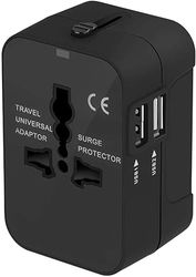 Adapter Universal Travel Plug International Adapter med två USB-portar för Japan Kina Kanada USA EU AU Om 150 Länder till jul (Svart)