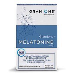 Mélatonine GRANIONS | Complement alimentaire sommeil adulte | Melatonine 1mg gélules avec Magnésium | Somnifère, sommeil réparateur, jetlag | Made in France | 60 gélules