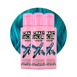 Crazy Color Vibrant Peacock Blue Semi-Permanent Trio Hair Dye. Highly Pigmented Teal Turquoise Conditioning & Oil Nourishing Vegan Formula | No Bleach or Ammonia | 300ml