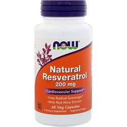 Now 200 mg Resvératrol Naturel pour la Santé Cardiovasculaire 60 Gélules