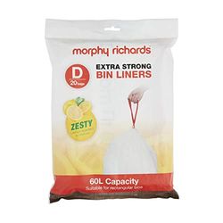 Morphy Richards 979038 Lot de 20 sacs poubelle résistants parfumés au citron avec cordon de serrage, 60 l, blanc
