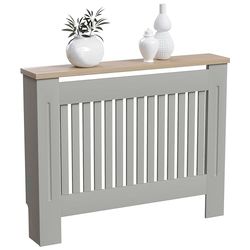 Vida Designs Arlington Cache-radiateur Moderne à Lattes, MDF Gris, étagère supérieure en Bois, Moyen