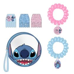 Set de beauté Stitch - Comprend un sachet, 3 pinces à cheveux et 2 bracelets - Multicolore - Idéal pour surprendre vos enfants - Clip avec Stitch et Angel - Produit original conçu en Espagne