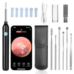 AiQInu Otoscopio 1080P HD Camara Limpiador de Oidos con WiFi,Endoscopio para Oidos con 6 luces LED Impermeable Kit Endoscopio de Oído para iPhone, iPad y Android
