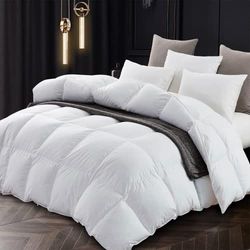 Topllen Couette en Duvet et Plumes pour Toutes Les Saisons, 100% Coton, Chaleur Moyenne, avec languettes d'angle (269,2 x 228,6 cm, Blanc)