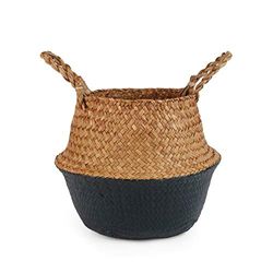 BlueMake Cestino in vimini intrecciato per la pancia, per la biancheria, il picnic, la copertura per vaso e la spesa e i giocattoli (nero, piccolo)