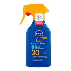 NIVEA SUN Maxi Solskyddsspray Kids Protect & Care FP 30 270 ml solkräm barn vattentät solskyddsmedel 30 för känslig hud i en praktisk sprayflaska