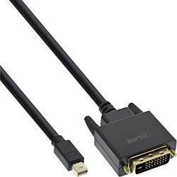 InLine 17222 Mini DisplayPort to DVI Cable, Mini DisplayPort Male to DVI-D 24+1 Male, Black/Gold, 2 m