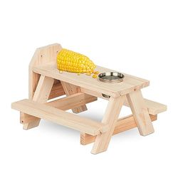 Relaxdays Tavolino Mangiatoia per Scoiattoli, Stazione di Alimentazione con Abbeveratoio, in Legno, Appendere, Naturale, Acciaio Inox, 15 x 23 x 21 cm