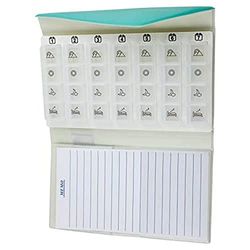 Mobiclinic Pilulier Hebdomadaire pour Médicaments 4 Doses Quotidiennes avec Portefeuille/Bloc-Notes Blanc 1 Unité