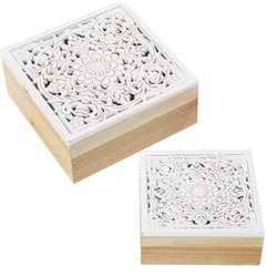 SET 2 CAJAS MADERA CALADAS 20X20X8,5+16X16X6,5CM