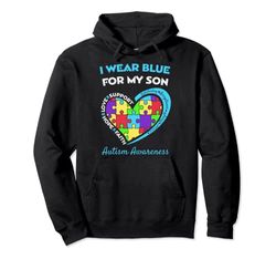 I Wear Blue For My Son - Autism Awareness - Autism Mum Dad Pullover Hoodie