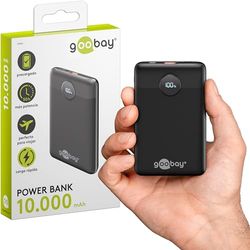 goobay – Batería Externa con 10000 mAh, Powerbank compacta con 2 Puertos USB-A y USB-C, Cargador portátil pequeño móvil para Cargar Apple iPhone, Samsung Galaxy, Xiaomi etc., Negro, 65868
